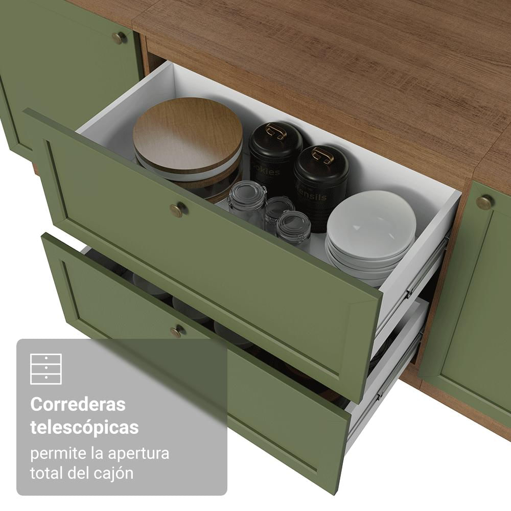 Mueble De Cocina Bajo Vik 80 Cm 2 Cajones Marrón/Verde img #5