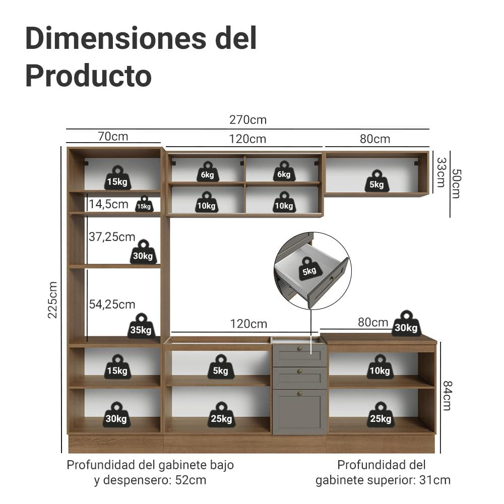 Cocina Integral Vik 2.70 Metros Marrón/Gris 02 img #2