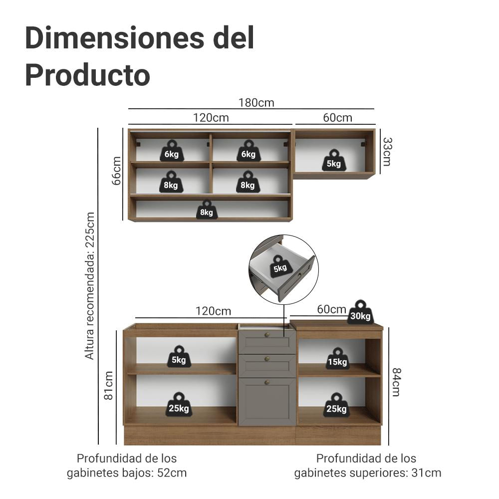 Cocina Integral Vik 1.80 Metros Marrón/Gris 05 img #2
