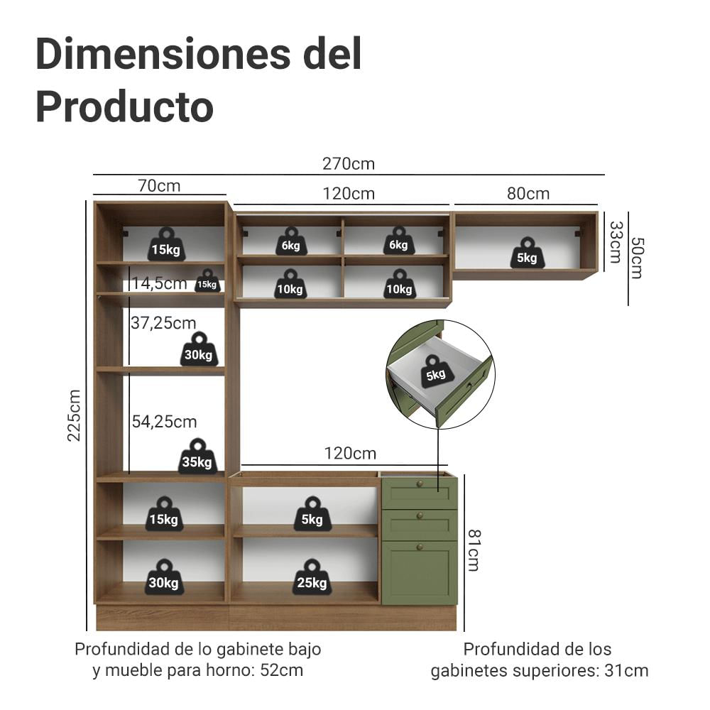 Cocina Integral Vik 2.70 Metros Marrón/Verde 04 img #2