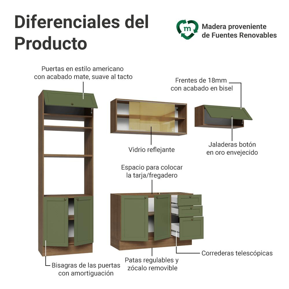 Cocina Integral Vik 2.70 Metros Marrón/Verde 04 img #3