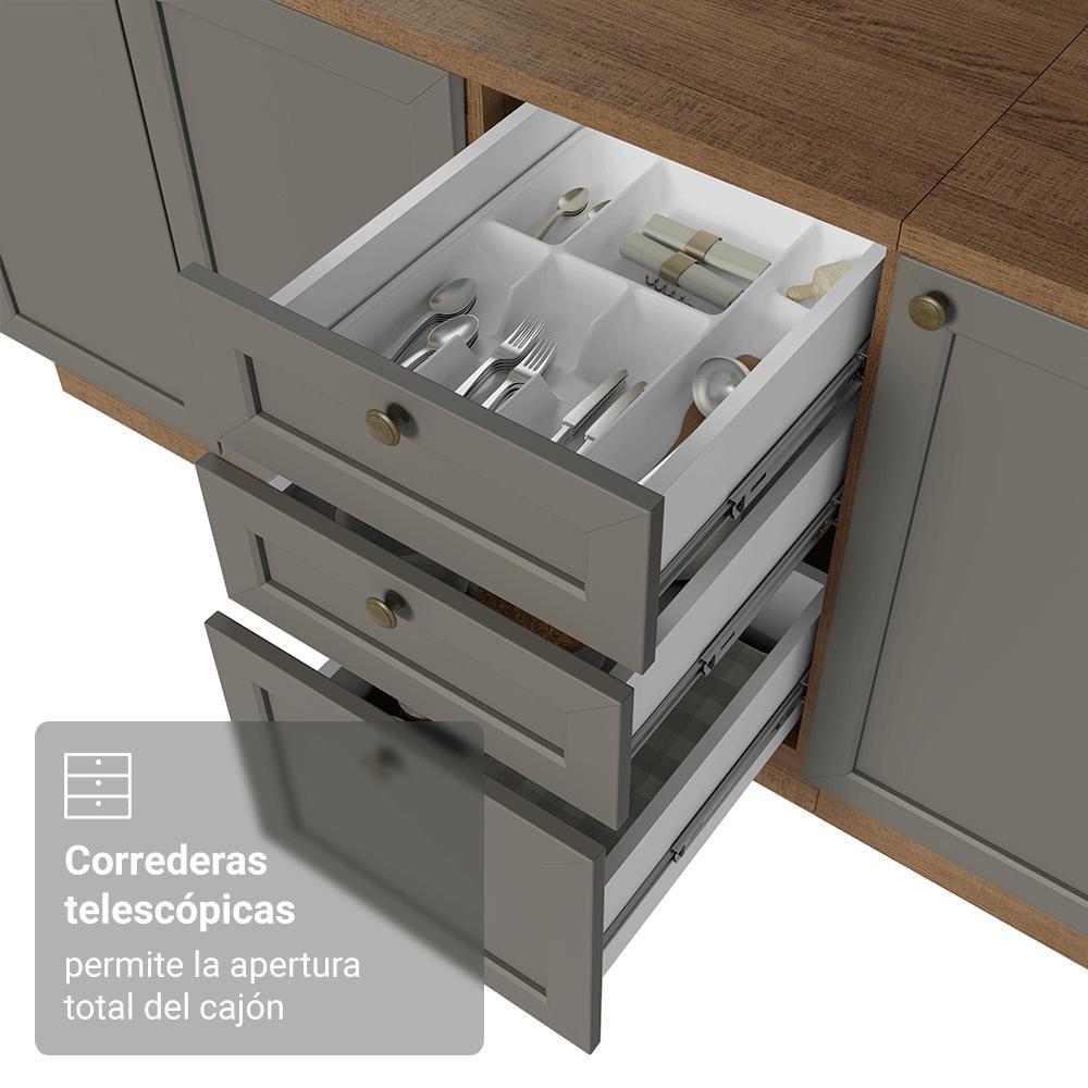 Mueble De Cocina Bajo Vik 1.20 M 2 Puertas 3 Cajones Con Encimera Marrón/Gris img #5