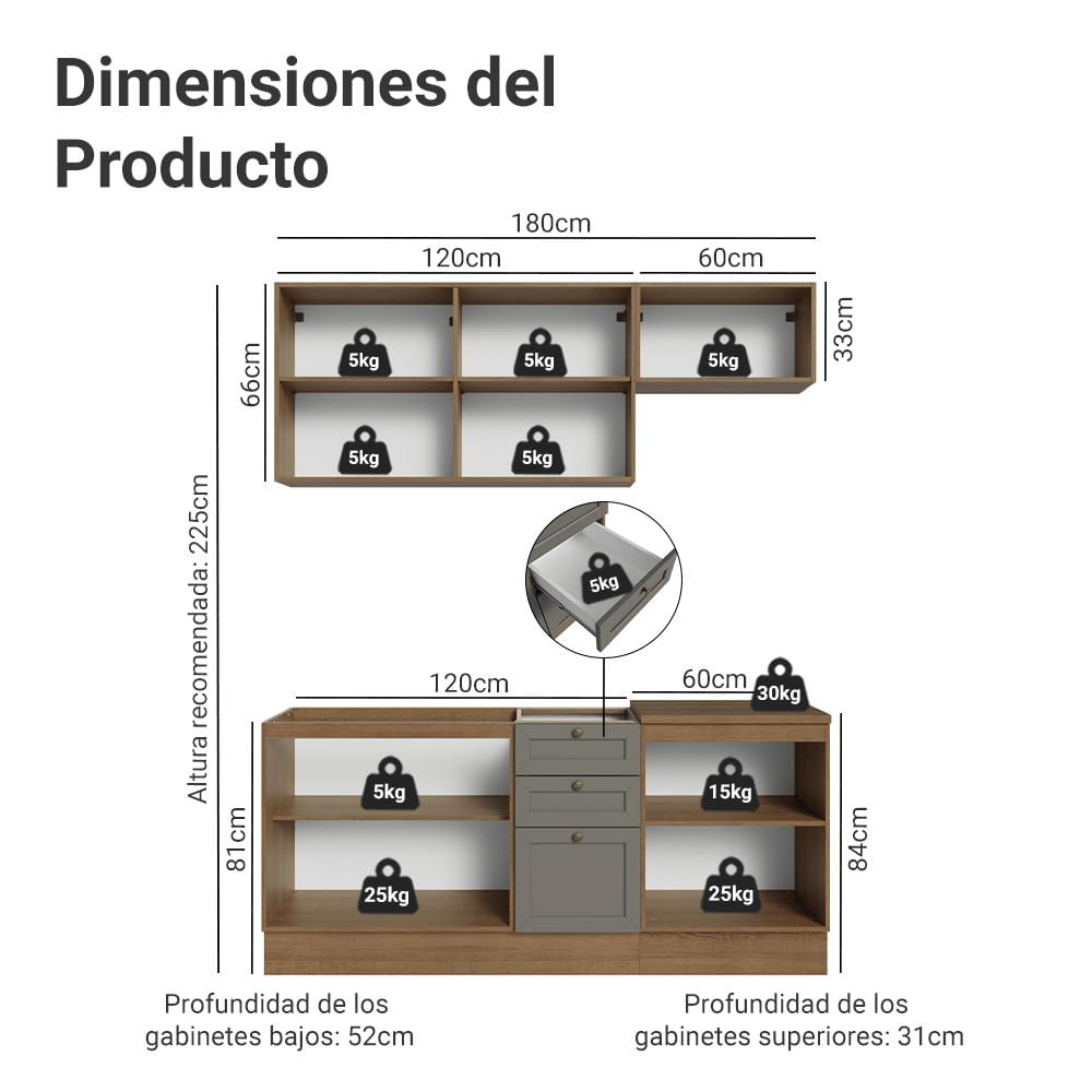 Cocina Integral Vik 1.80 Metros Marrón/Gris 01 img #2