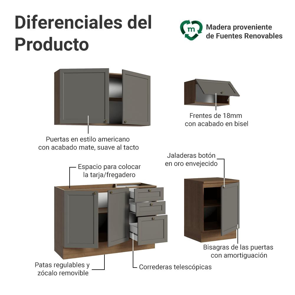 Cocina Integral Vik 1.80 Metros Marrón/Gris 01 img #3