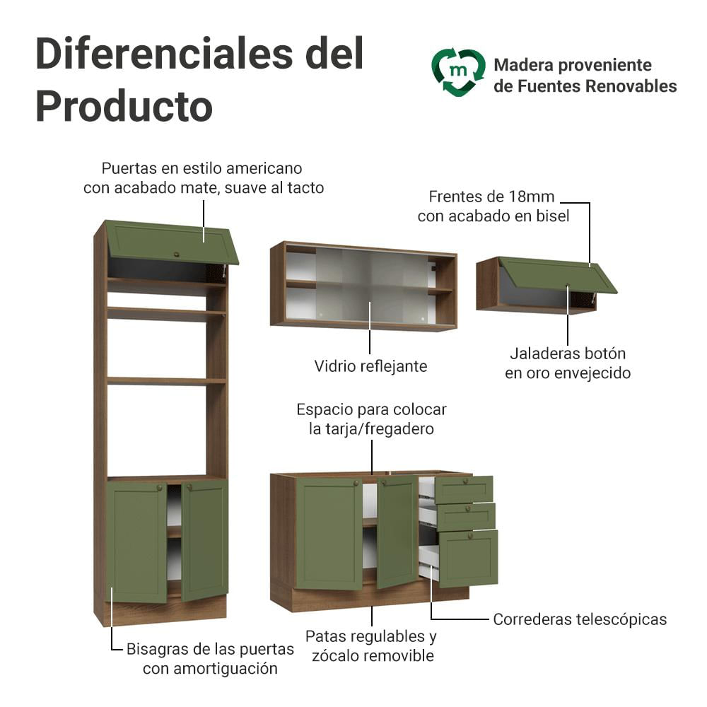Cocina Integral Vik 2.70 Metros Marrón/Verde 03 img #3