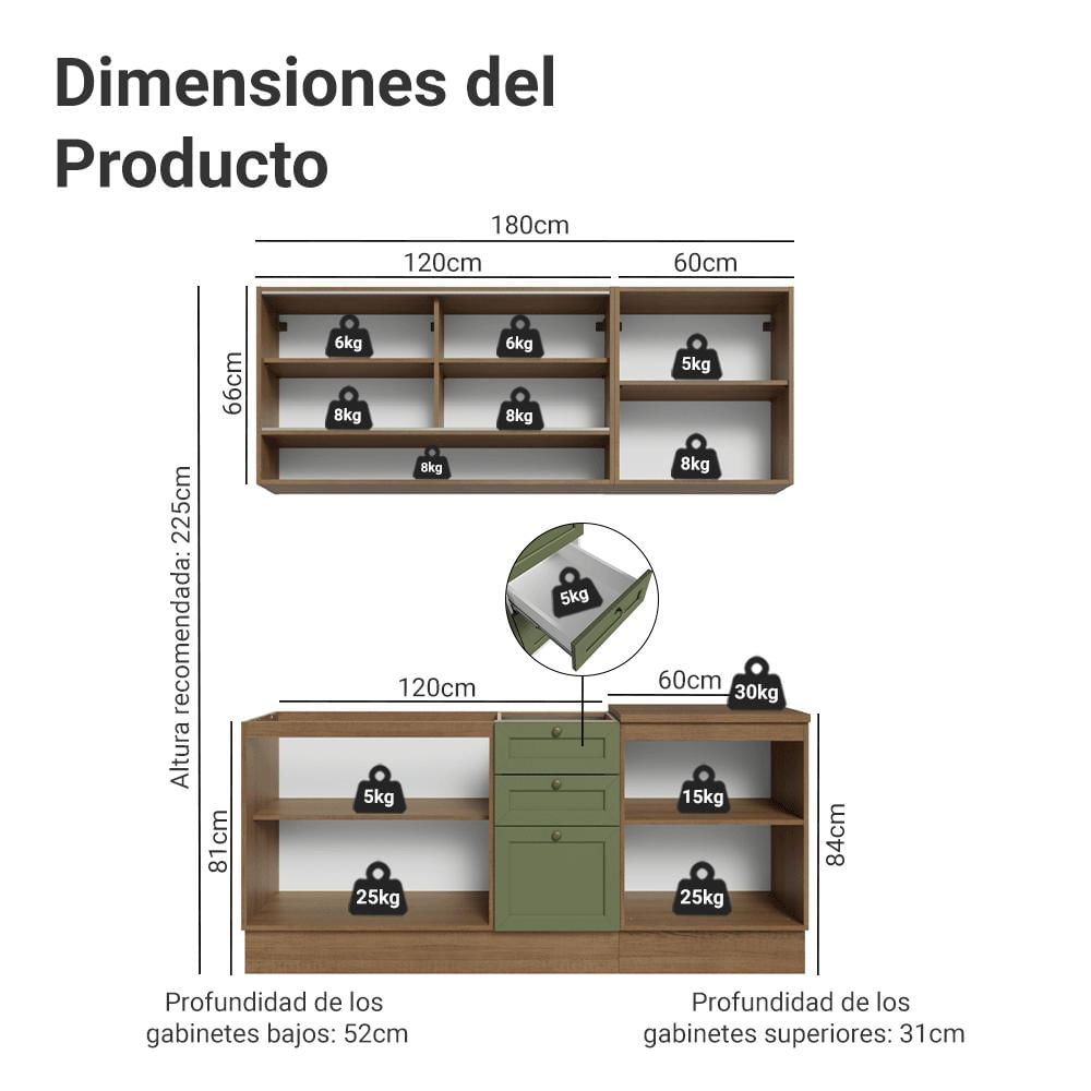Cocina Integral Vik 1.80 Metros Marrón/Verde 04 img #2
