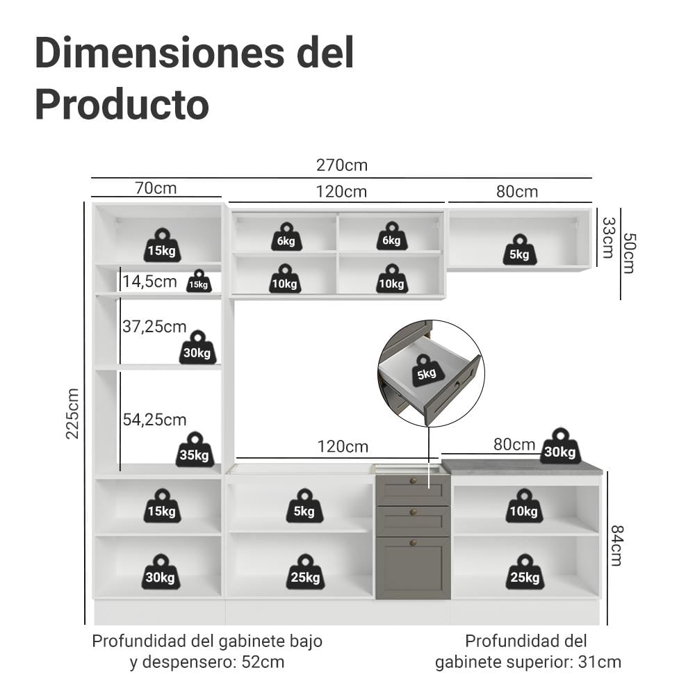 Cocina Integral Vik 2.70 Metros Blanco/Gris 02 img #2