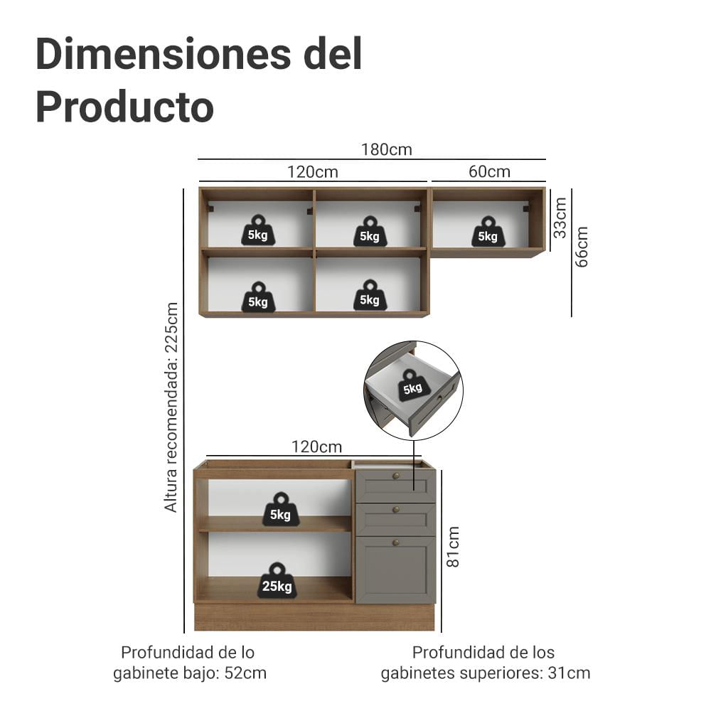 Cocina Integral Vik 1.80 Metros Marrón/Gris 02 img #2