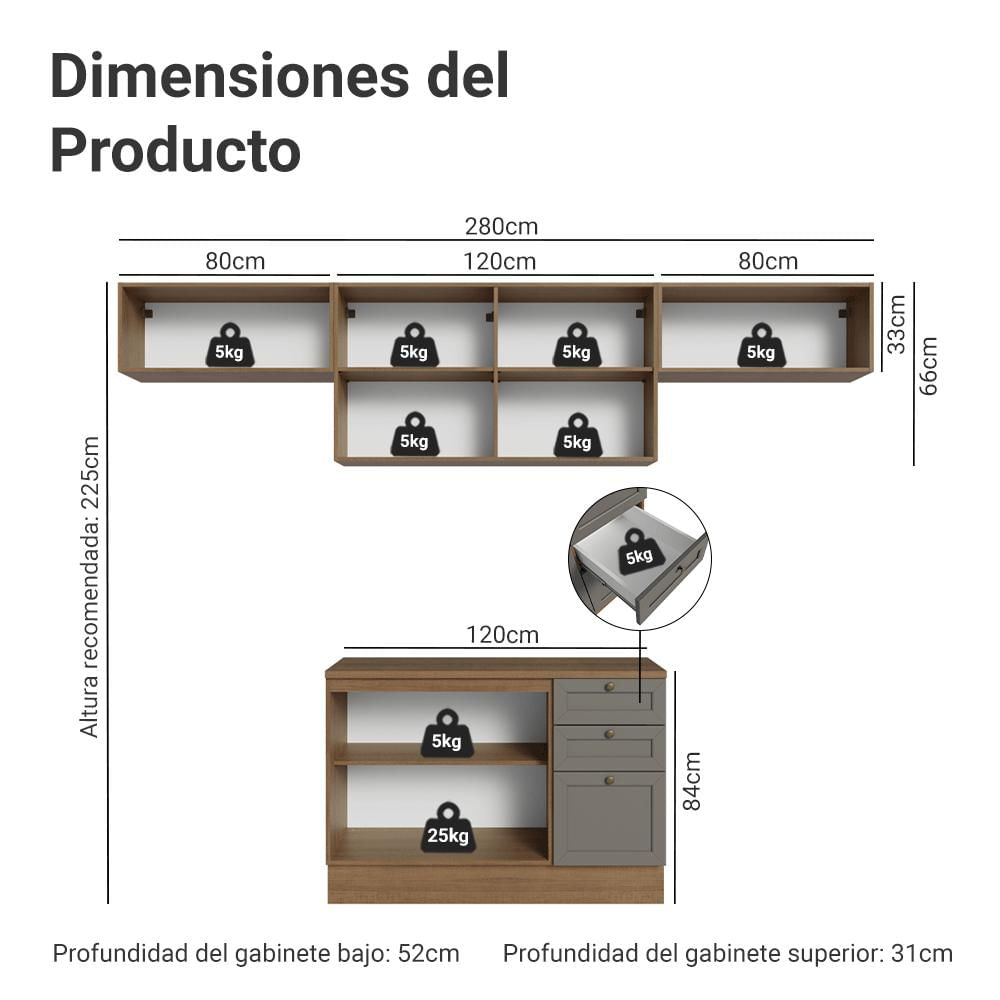 Cocina Integral Vik 2.80 M Con Encimera Marrón/Gris 01 img #2