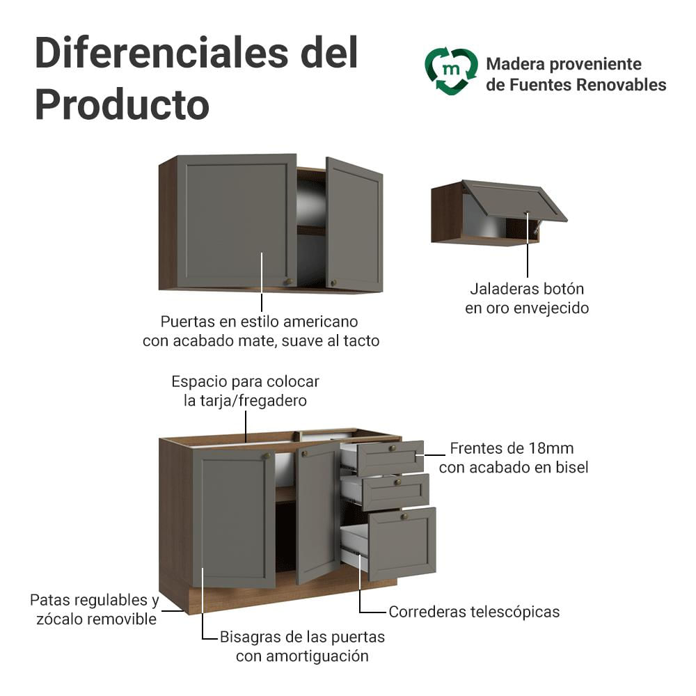 Cocina Integral Vik 1.80 Metros Marrón/Gris 02 img #3