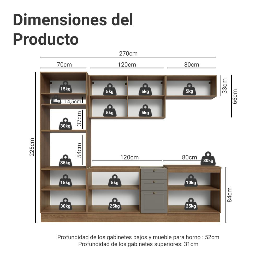 Cocina Integral Vik 2.70 Metros Marrón/Gris 01 img #2