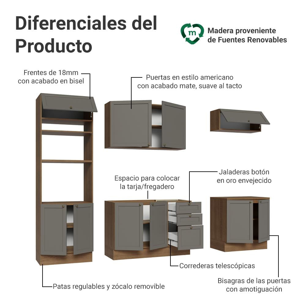 Cocina Integral Vik 2.70 Metros Marrón/Gris 01 img #3
