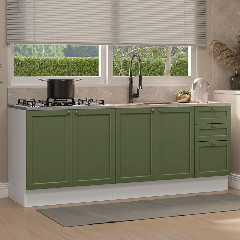 Kit 2 Muebles De Cocina Bajo Vik 2.00 M Blanco/Verde 01 img #1