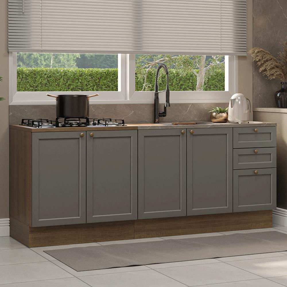 Kit 2 Muebles De Cocina Bajo Vik 2.00 M Marrón/Gris 01 img #1