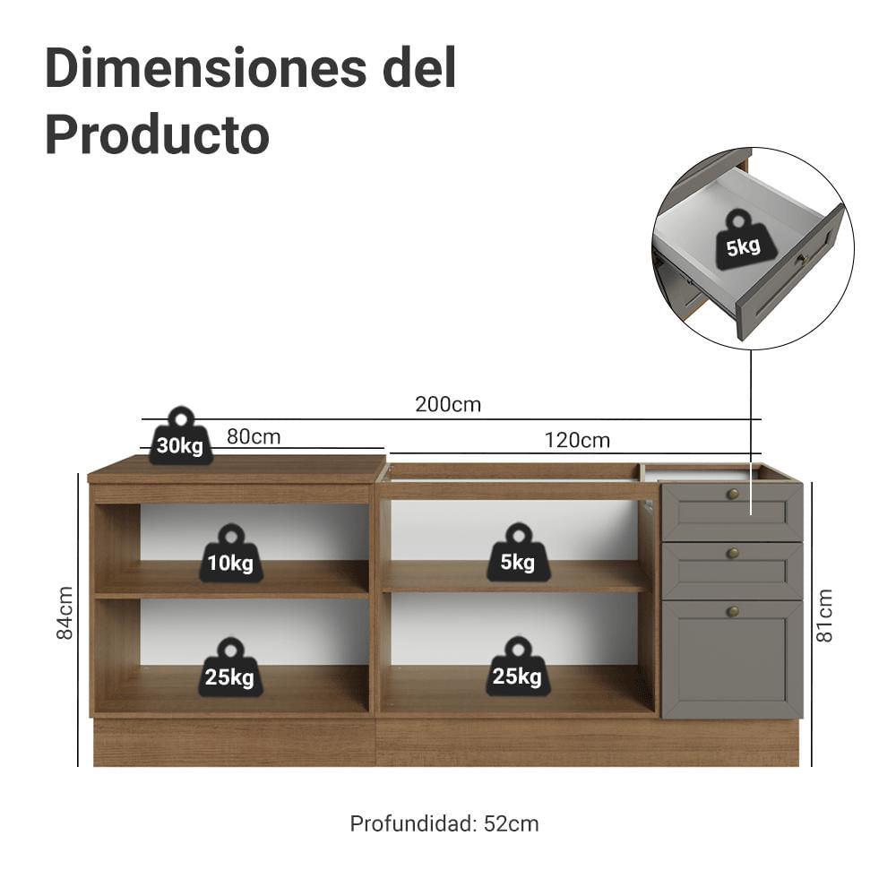 Kit 2 Muebles De Cocina Bajo Vik 2.00 M Marrón/Gris 01 img #2