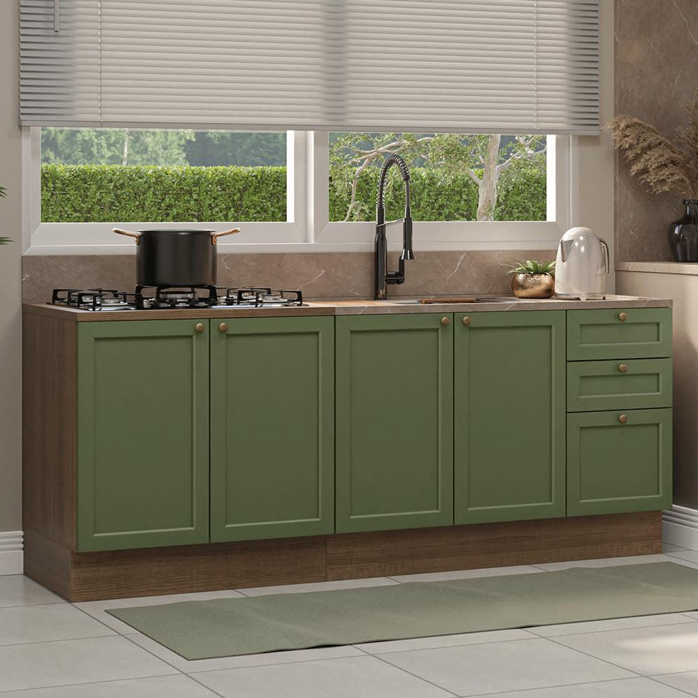 Kit 2 Muebles De Cocina Bajo Vik 2.00 M Marrón/Verde 01 img #1