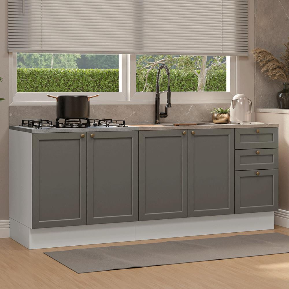 Kit 2 Muebles De Cocina Bajo Vik 2.00 M Blanco/Gris 01 img #1