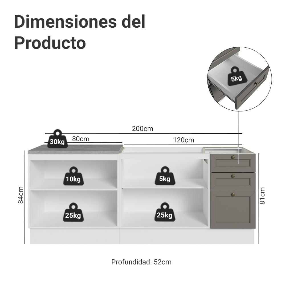 Kit 2 Muebles De Cocina Bajo Vik 2.00 M Blanco/Gris 01 img #2