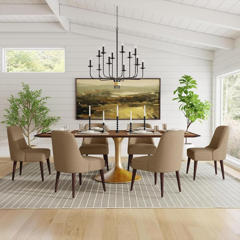 Silla De Comedor Homepop Tapizada Tela Marrón Madera Cónicas img #2