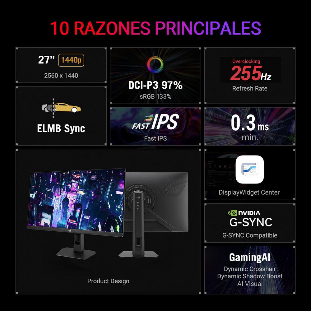 Monitor gamer ASUS ROG STRIX 27 pulgadas IPS Plano negro 255 Hz XG27ACMES img #8
