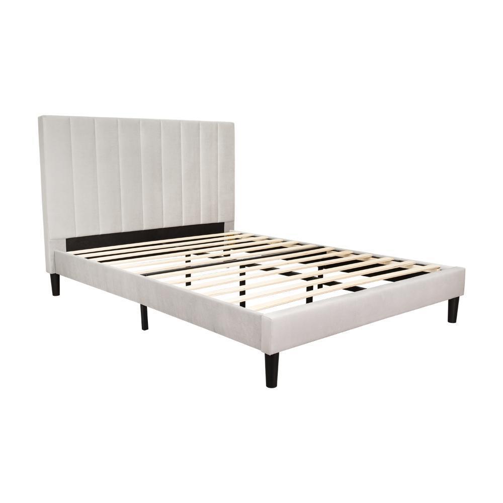 Cama Doble Lisa, Gris Claro, Madera Roble Tapizada img #3