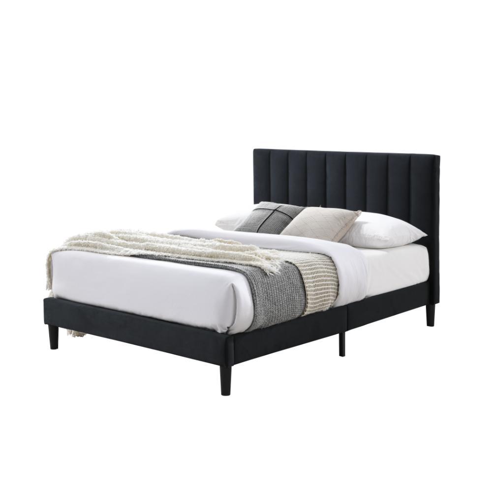 Cama Doble Lisa, Negro, Madera Roble Tapizada img #1