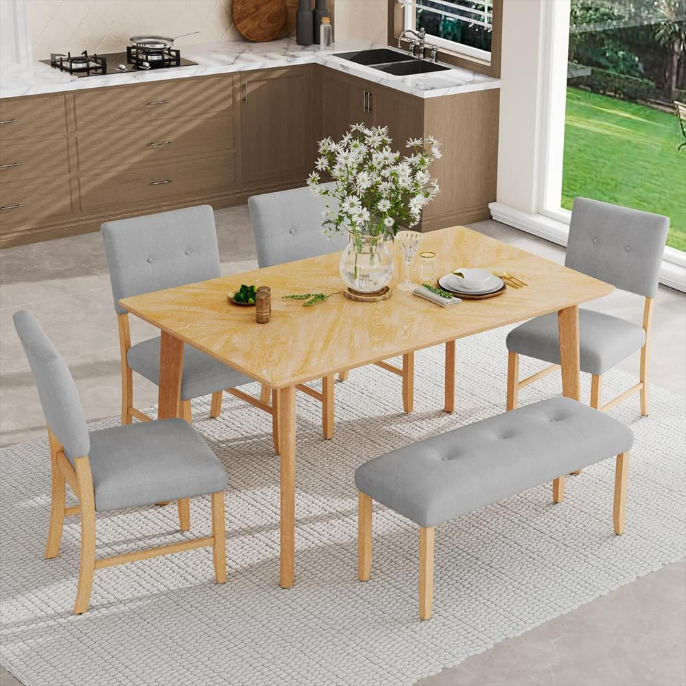 Juego De Mesa Merax Madera Maciza Estilo Rústico Rectangular 6 Piezas Con 4 Sillas Y 1 Banco img #3