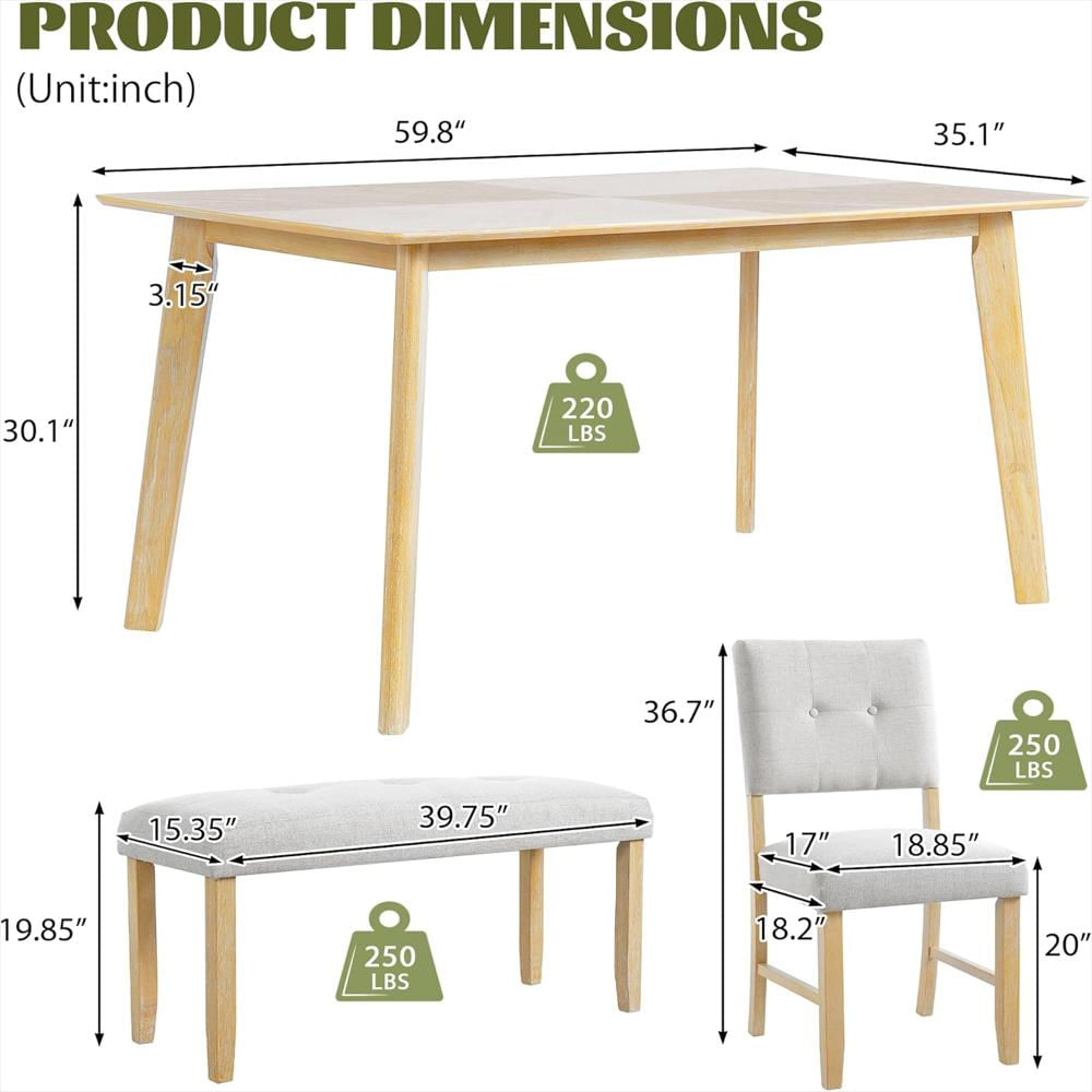 Juego De Mesa Merax Madera Maciza Estilo Rústico Rectangular 6 Piezas Con 4 Sillas Y 1 Banco img #4