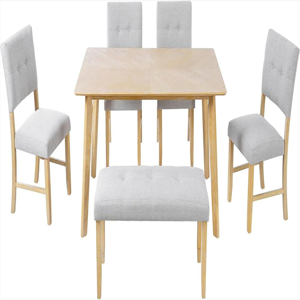 Juego De Mesa Merax Madera Maciza Estilo Rústico Rectangular 6 Piezas Con 4 Sillas Y 1 Banco img #5