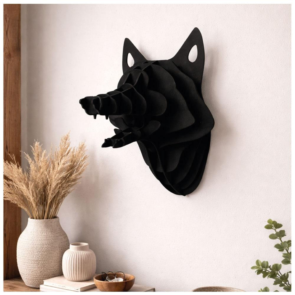 Escultura De Cabeza Rústica De Lobo Negro Para Colgar img #1