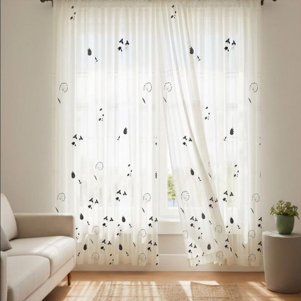 Cortina Velo Estampado Dividido Flower 150X210cmx2