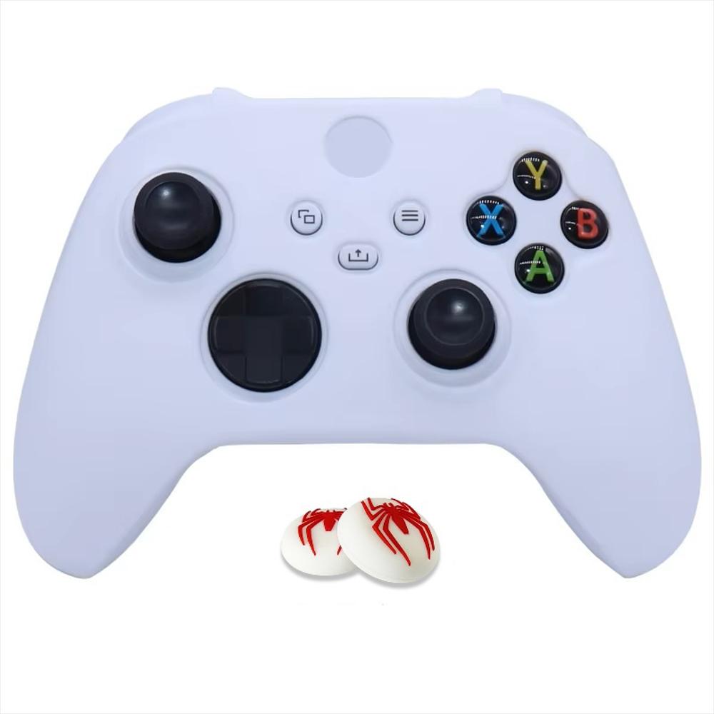 Forro Control Xbox Series X S Blanco + Grips Diseño Spiderman Araña Roja