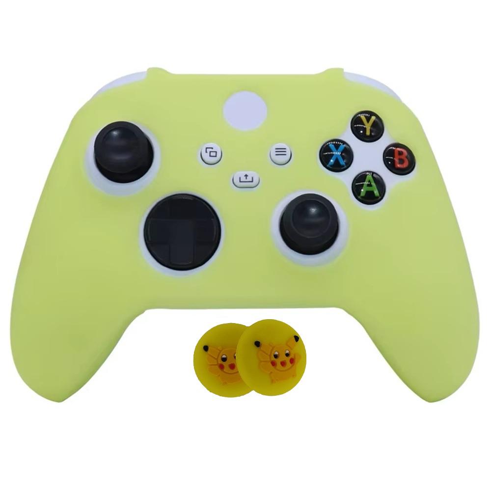 Forro Control Xbox Series X S Amarillo + Grips Diseño Pikachu