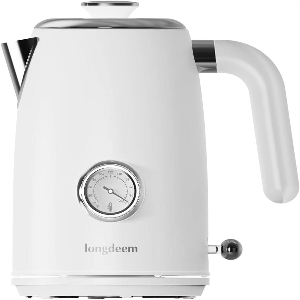 Hervidor Eléctrico Longdeem Acero Inoxidable 1 Litro Termómetro Apagado Automático Blanco img #1