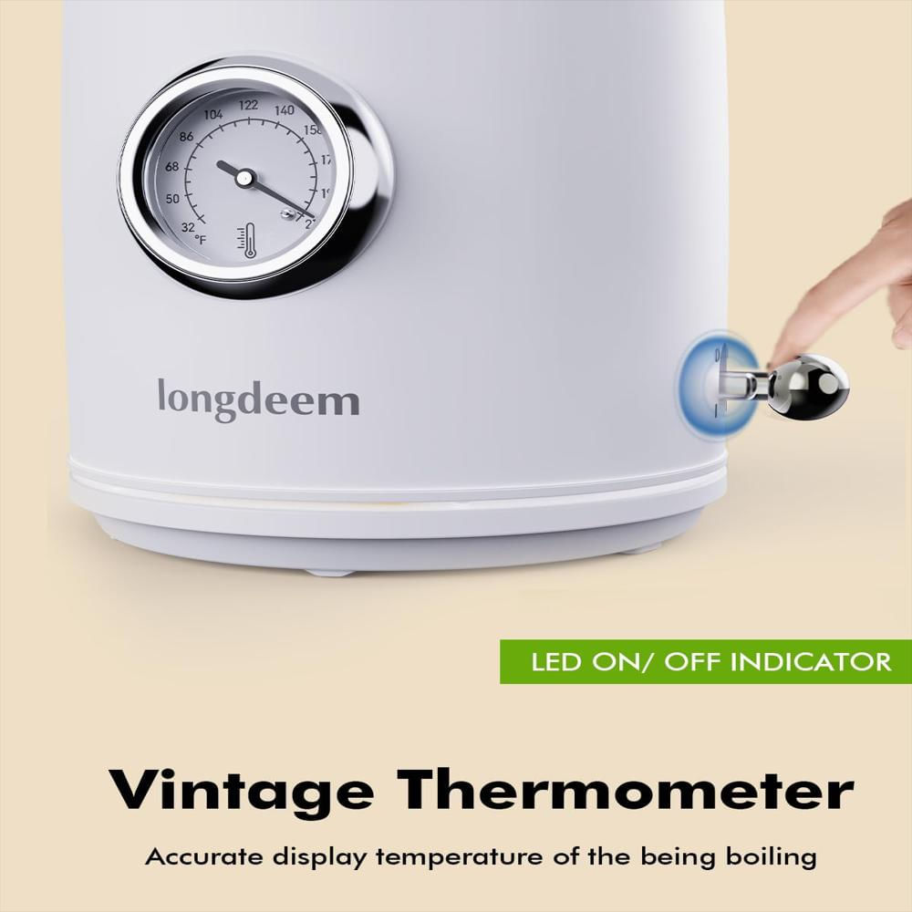 Hervidor Eléctrico Longdeem Acero Inoxidable 1 Litro Termómetro Apagado Automático Blanco img #4
