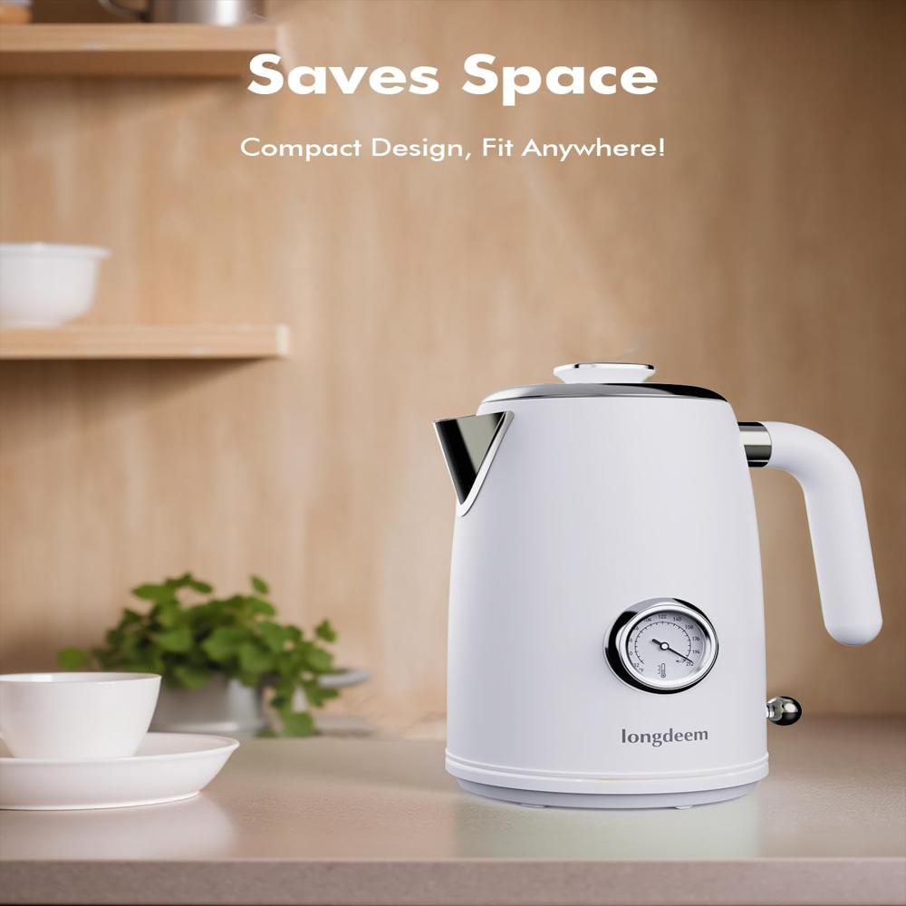 Hervidor Eléctrico Longdeem Acero Inoxidable 1 Litro Termómetro Apagado Automático Blanco img #5