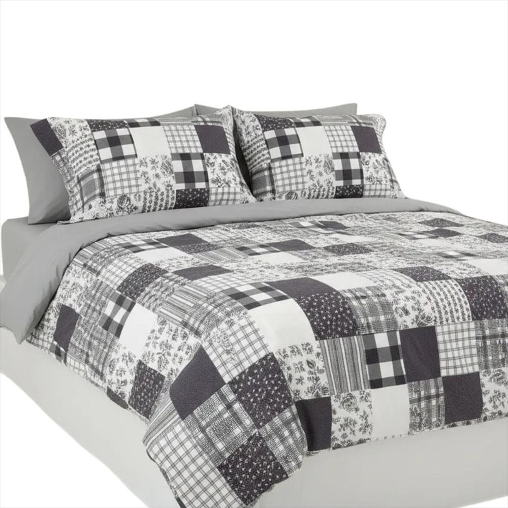 Juego De Sábanas 300 Hilos 100% Algodón Cama Queen Patchwork Gris Elegantes img #1