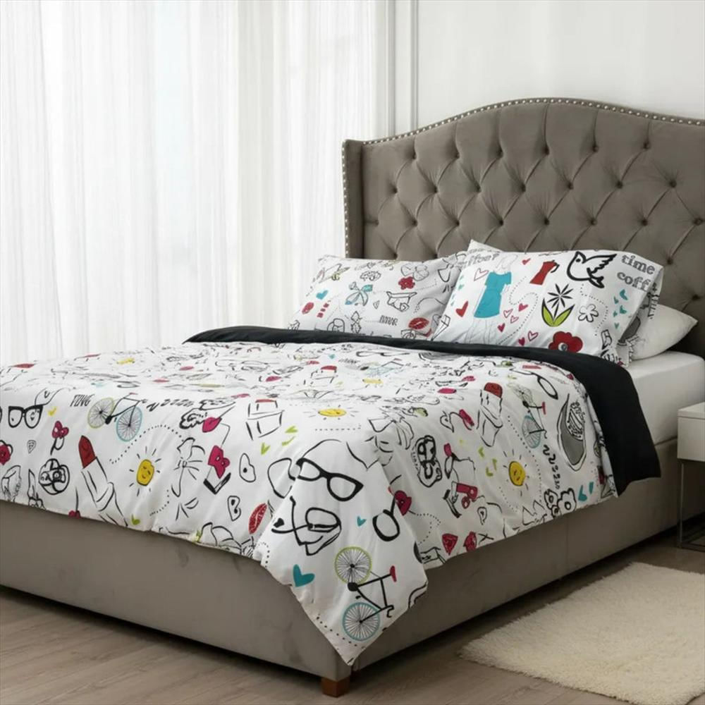Juego De Sábanas 300 Hilos 100% Algodón Blanco Chic Cama King Elegantes img #1