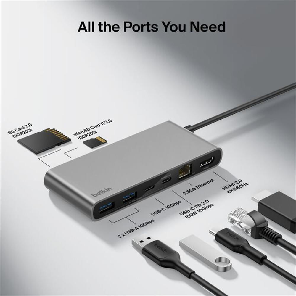 Hub Usb C Belkin Inc024fqsgy 8 En 1 Gris Multipuerto img #2