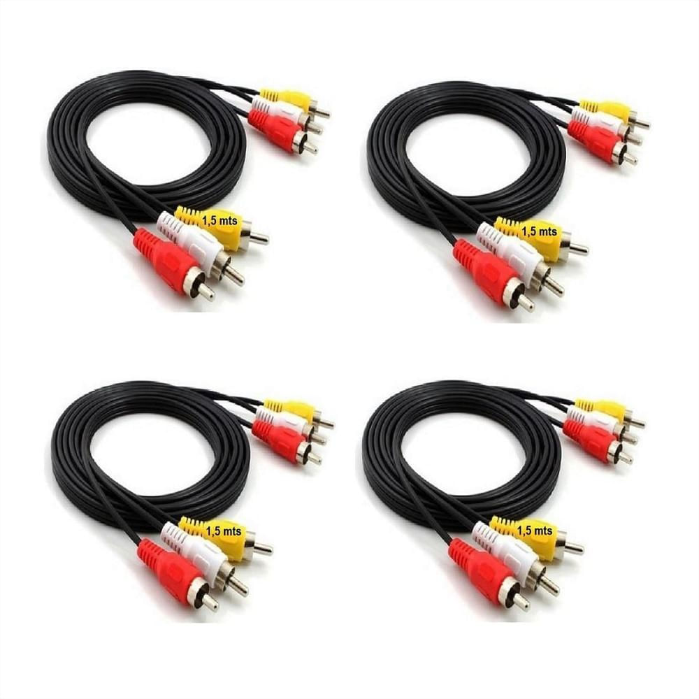 4 Cables 3X3 Rca Rca 5 Mts Audio Video Punta Dorada Multicolor img #1