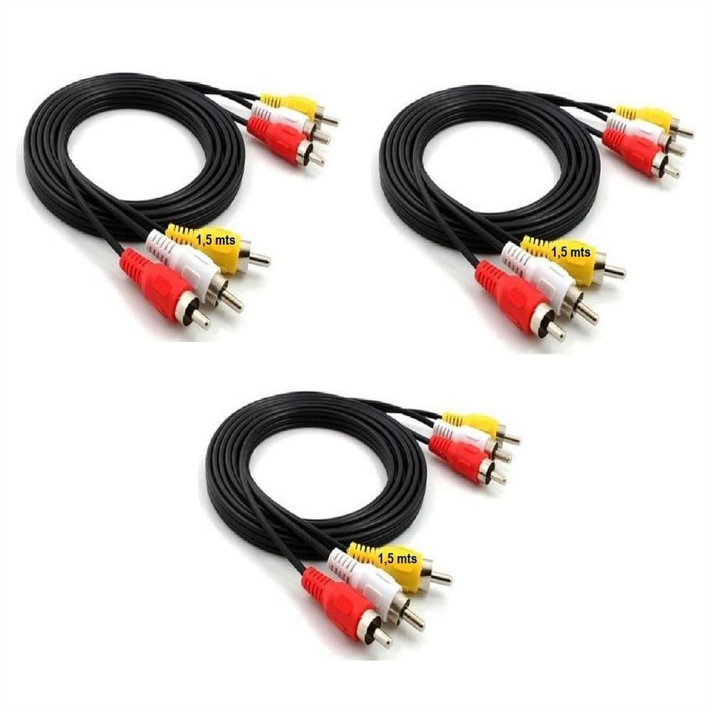 3 Cables 3X3 Rca Rca 5 Mts Audio Video Punta Dorada Multicolor img #1