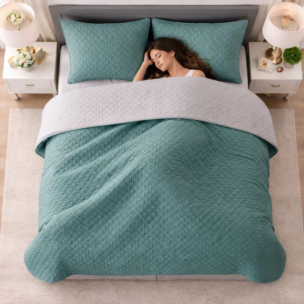 Colcha Sencilla Doble Faz Gris/Verde img #5