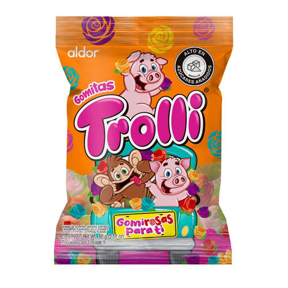 TROLLI GOMIROSAS PARA TI TROLLI Goma de fresa, cereza y frambuesa (60  gr)