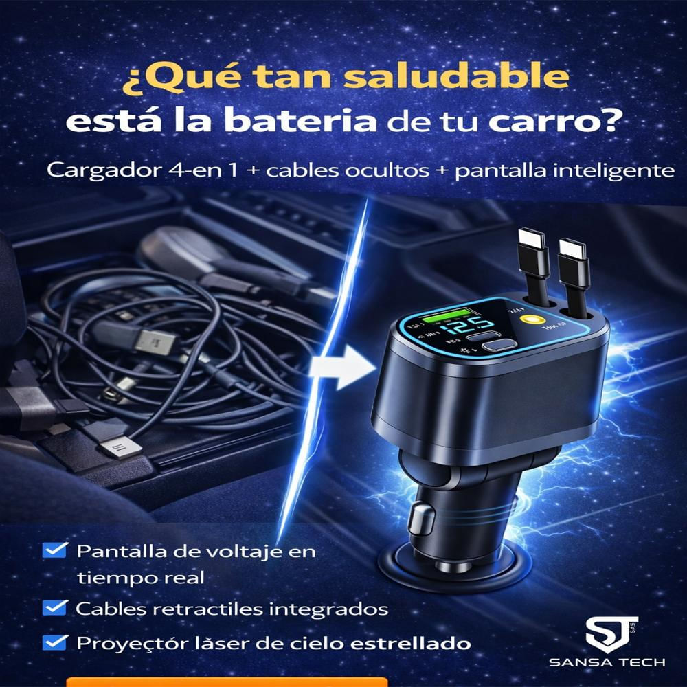 Cargador Celular Carro Retráctil 4En1 Proyector Laser Sansa img #3