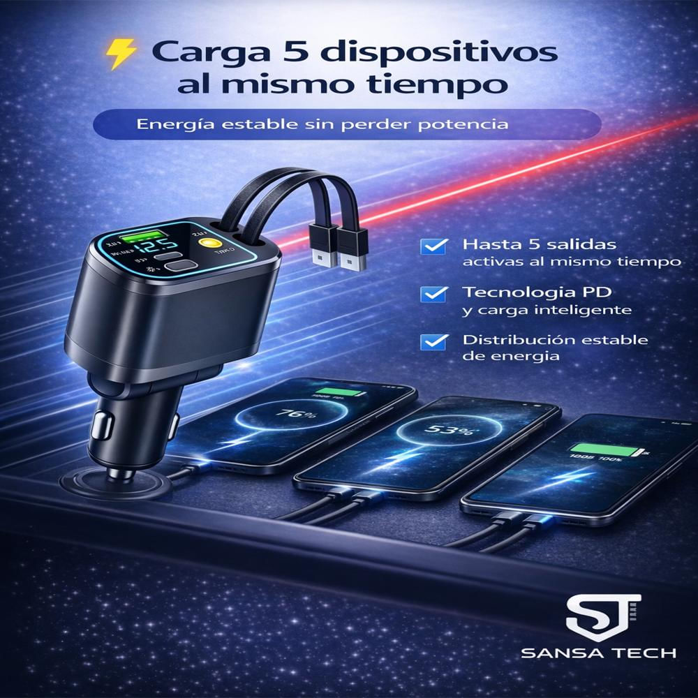 Cargador Celular Carro Retráctil 4En1 Proyector Laser Sansa img #4