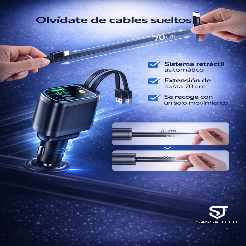 Cargador Celular Carro Retráctil 4En1 Proyector Laser Sansa img #5