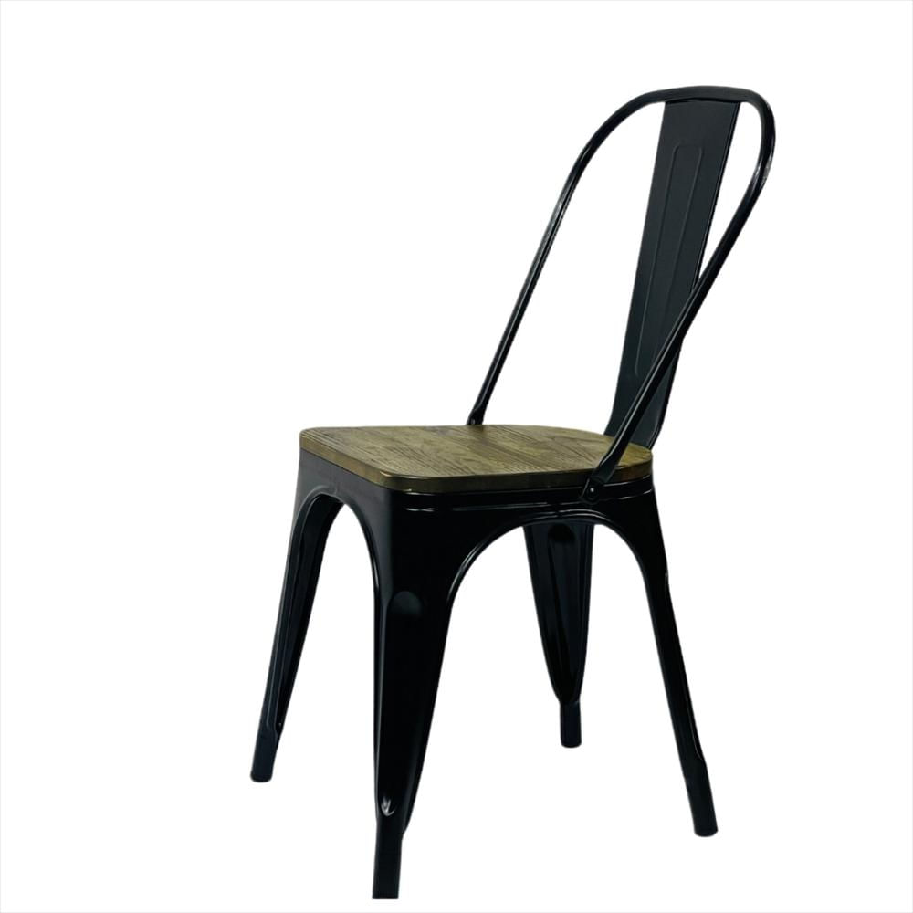 Set X2 Sillas Metálicas Tolix Asiento Madera Color Negro img #4