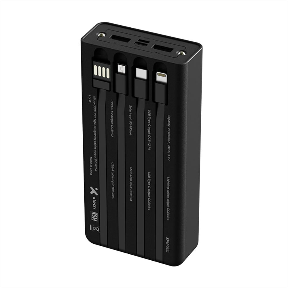Power Bank Solar Con Cables De Carga Integrados De 20.000Mah Xpb 200 Xtech img #1