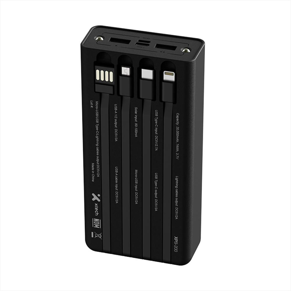 Power Bank Solar Con Cables De Carga Integrados De 20.000Mah Xpb 200 Xtech img #2