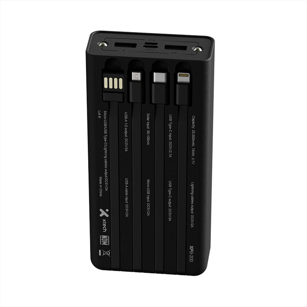Power Bank Solar Con Cables De Carga Integrados De 20.000Mah Xpb 200 Xtech img #3